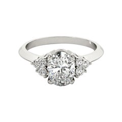 GIA Certified 1.01ct Oval Solitaire & Cluster 3-Stone Diamond Ring in platino