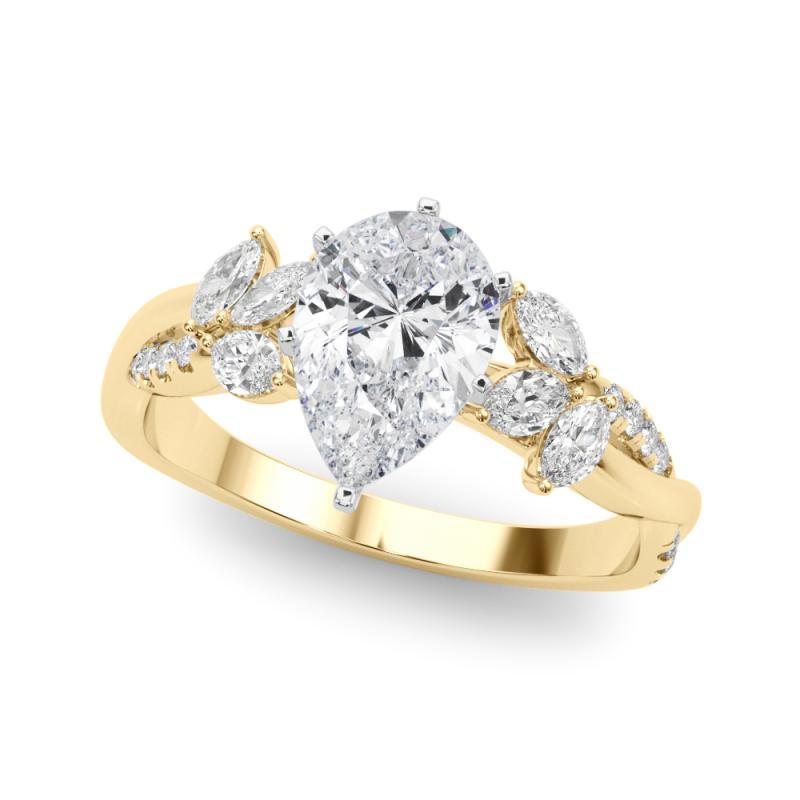 Taglio a goccia Anello con diamante GIA certificato 1,01ct Pear Entwined Garden Flower Vine in vendita