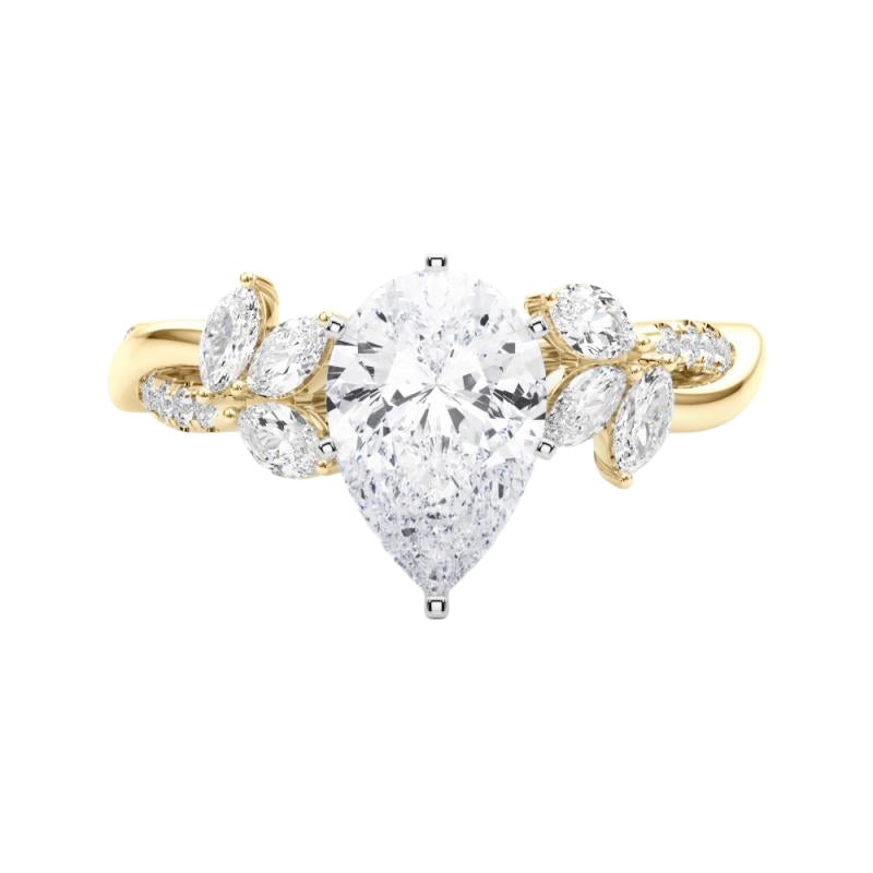 Anello con diamante GIA certificato 1,01ct Pear Entwined Garden Flower Vine