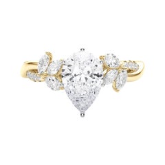 Anello con diamante GIA certificato 1,01ct Pear Entwined Garden Flower Vine
