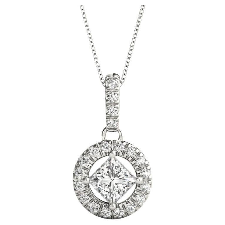 GIA Certificado 1.01ct Princesa Diamante Círculo Halo Collar Colgante de Oro en venta