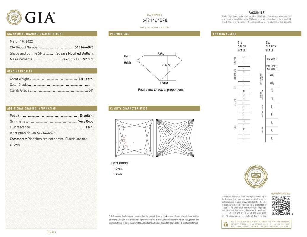 Contemporary GIA Certified 1.01ct Princess Solitaire & Channel Diamond Diamond Ring For Sale