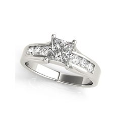 GIA Certified 1 ct Princess Solitaire & Channel Diamond Diamond Ring
