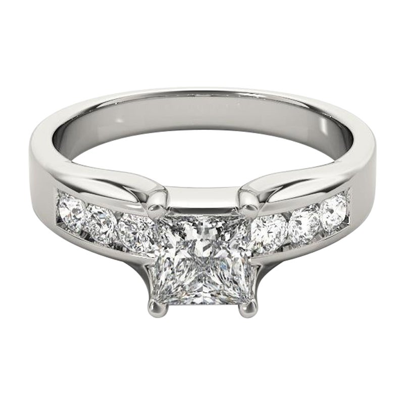 Bague à diamant certifié GIA 1.01ct Princesse Solitaire & Channel Diamond