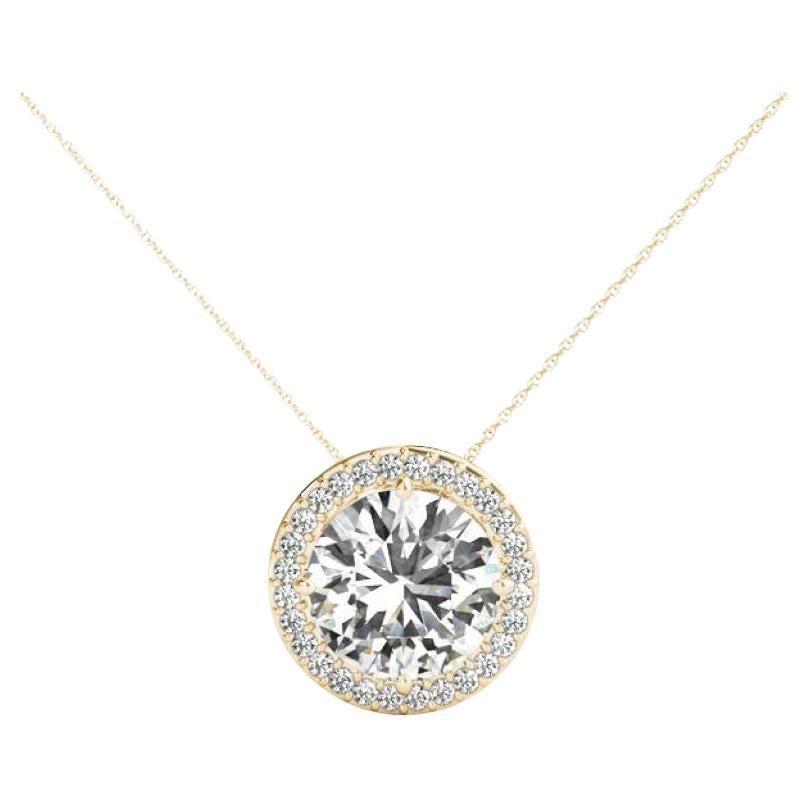 GIA Certified 1.01ct Round Diamond Bezel Halo Pendant Necklace
