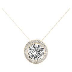 GIA Certified 1.01ct Round Diamond Bezel Halo Pendant Necklace