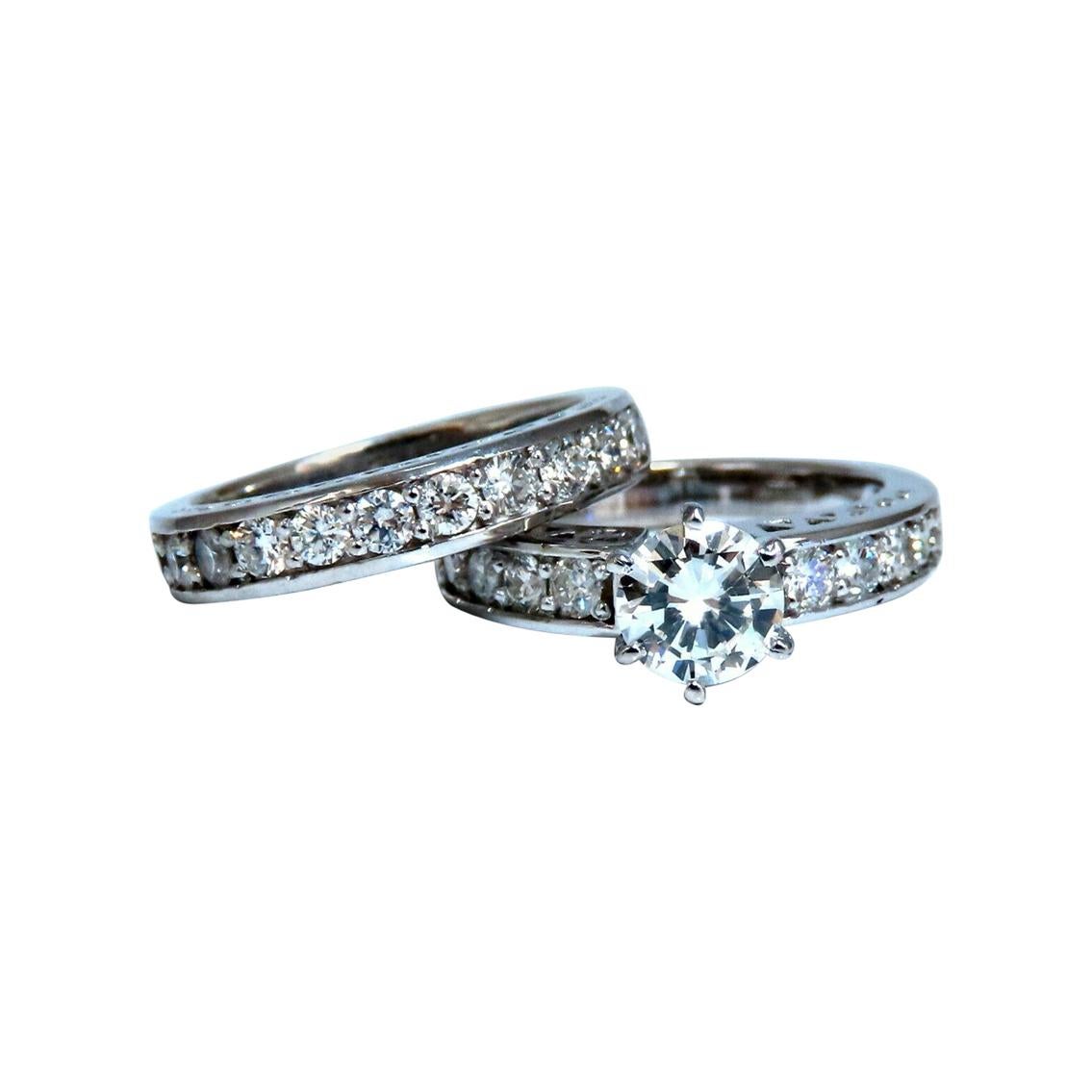 Bague et anneau en diamants ronds de 1,01 carat certifiés GIA, 14 carats en vente