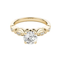 GIA Certified 1.01ct Round Multi-Stone Marquise Milgrain Ribbon Diamond Ring