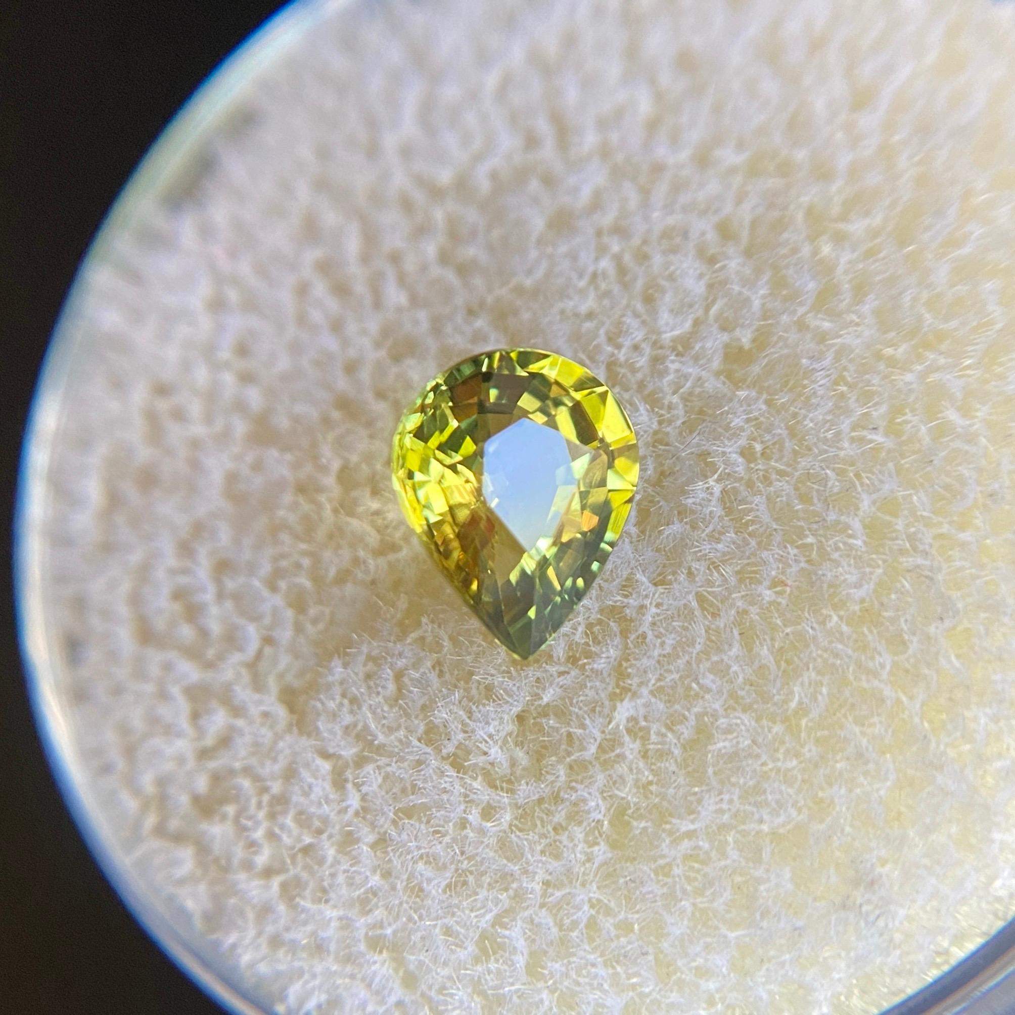 GIA Certified 1.01ct Untreated Vivid Yellow Sapphire Pear Teardrop Cut Gem For Sale 2