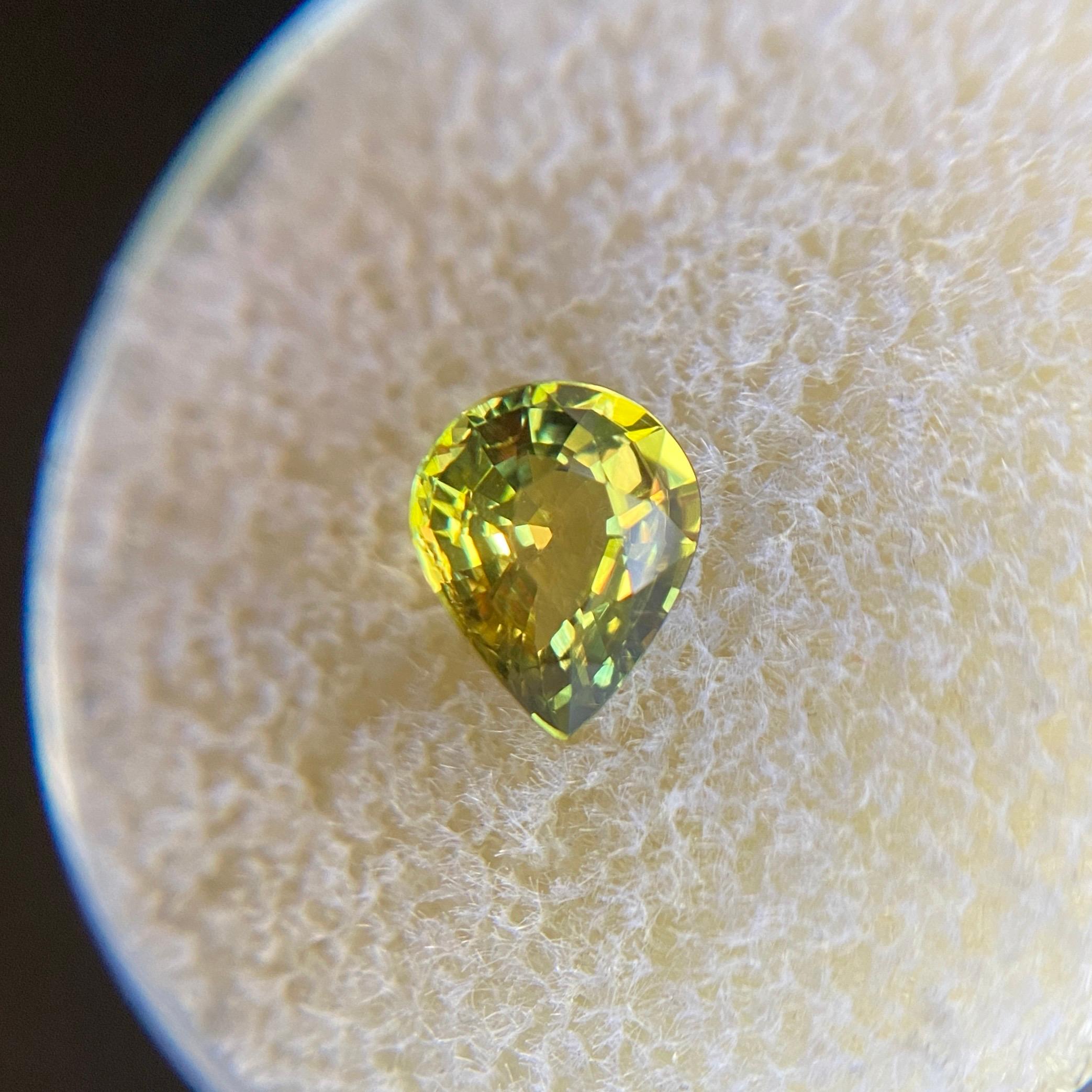 Women's or Men's GIA Certified 1.01ct Untreated Vivid Yellow Sapphire Pear Teardrop Cut Gem For Sale