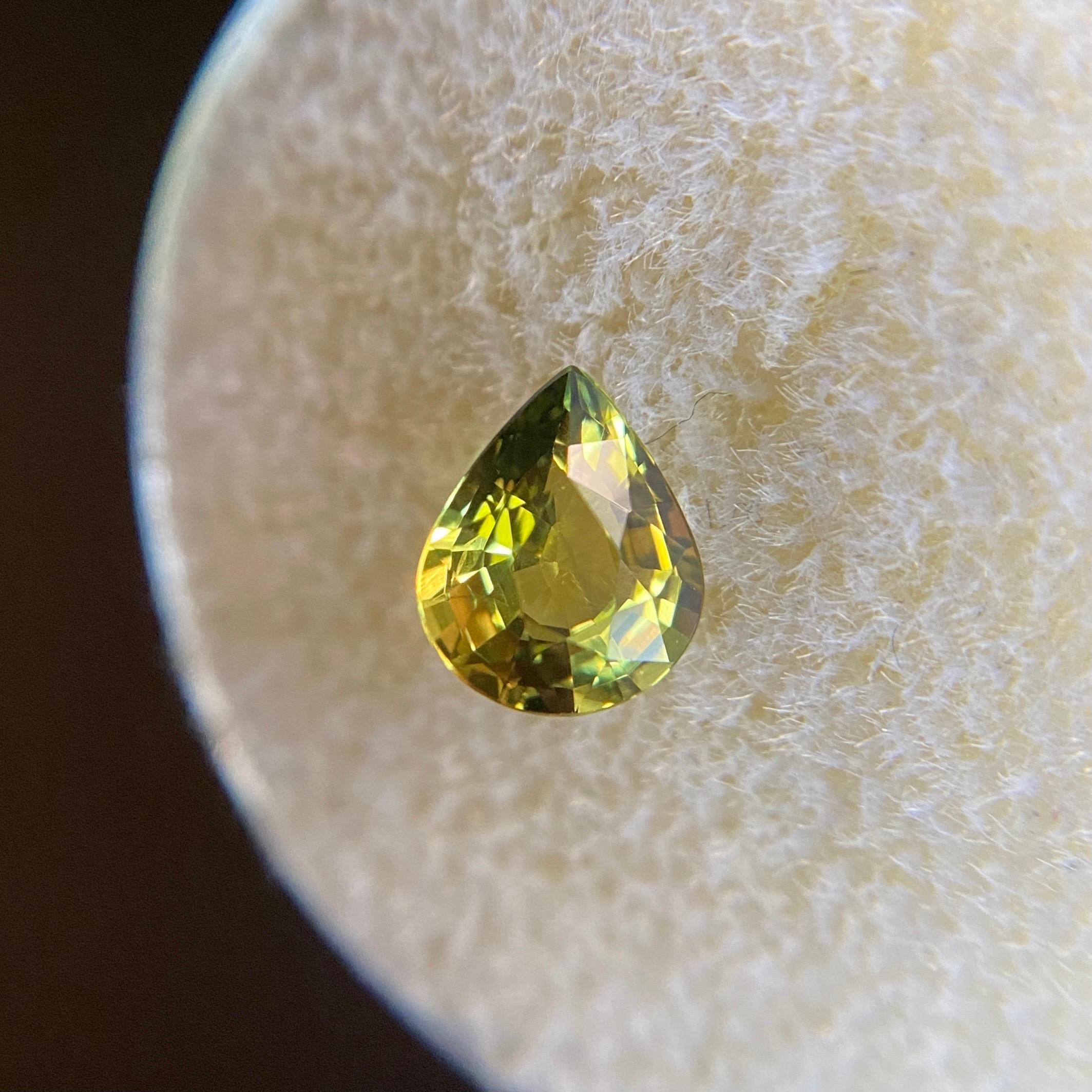 GIA Certified 1.01ct Untreated Vivid Yellow Sapphire Pear Teardrop Cut Gem 1