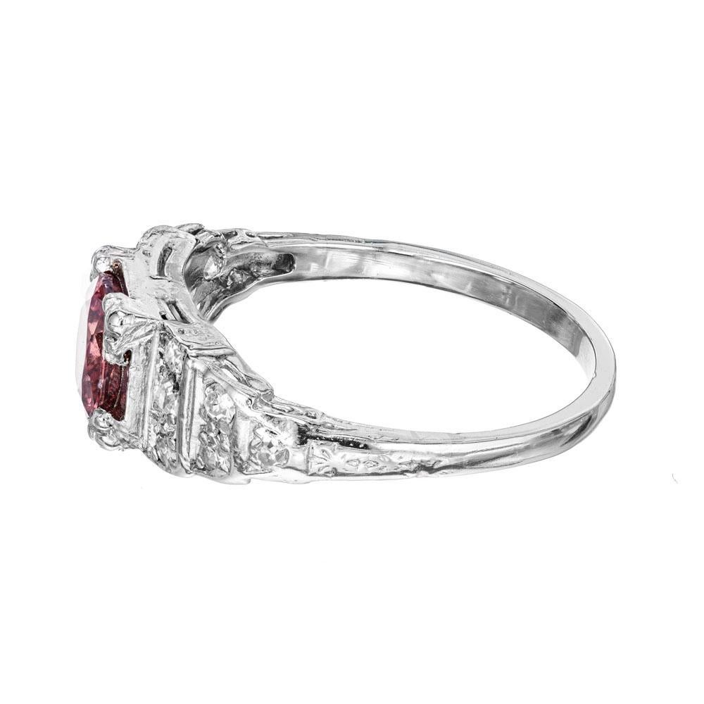 Women's GIA Certified 1.02 Carat Brown Orange Sapphire Diamond Engagement Platinum Ring For Sale