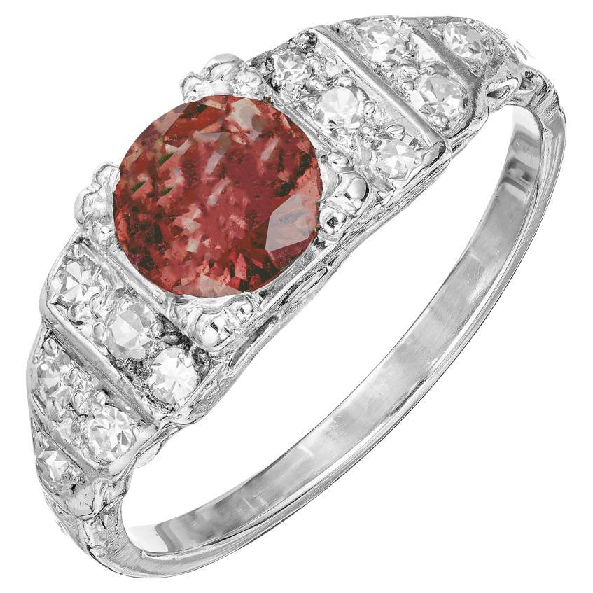 GIA Certified 1.02 Carat Brown Orange Sapphire Diamond Engagement Platinum Ring For Sale