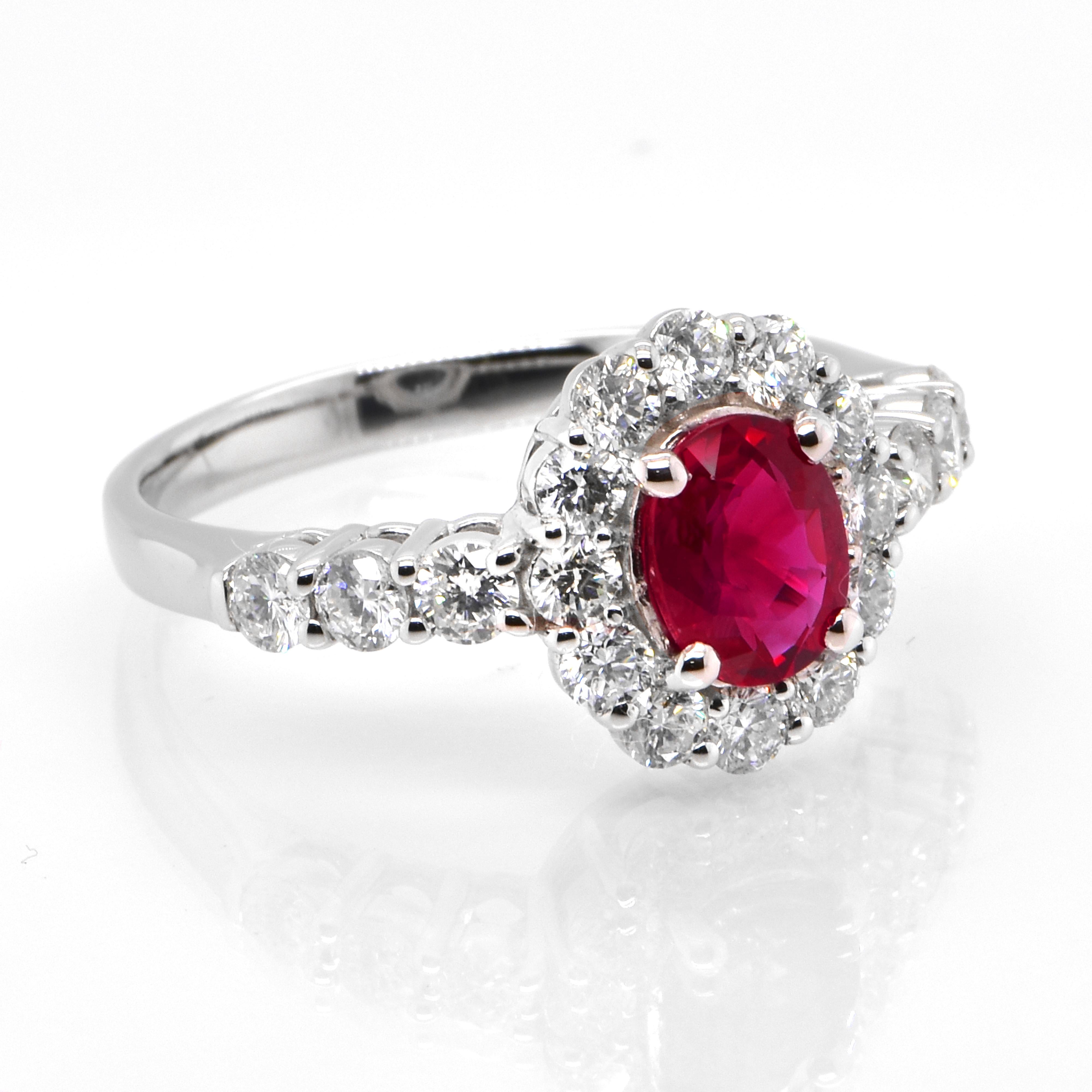 Modern GIA Certified 1.02 Carat Burmese Origin Ruby and Diamond Ring Made in Platinum For Sale
