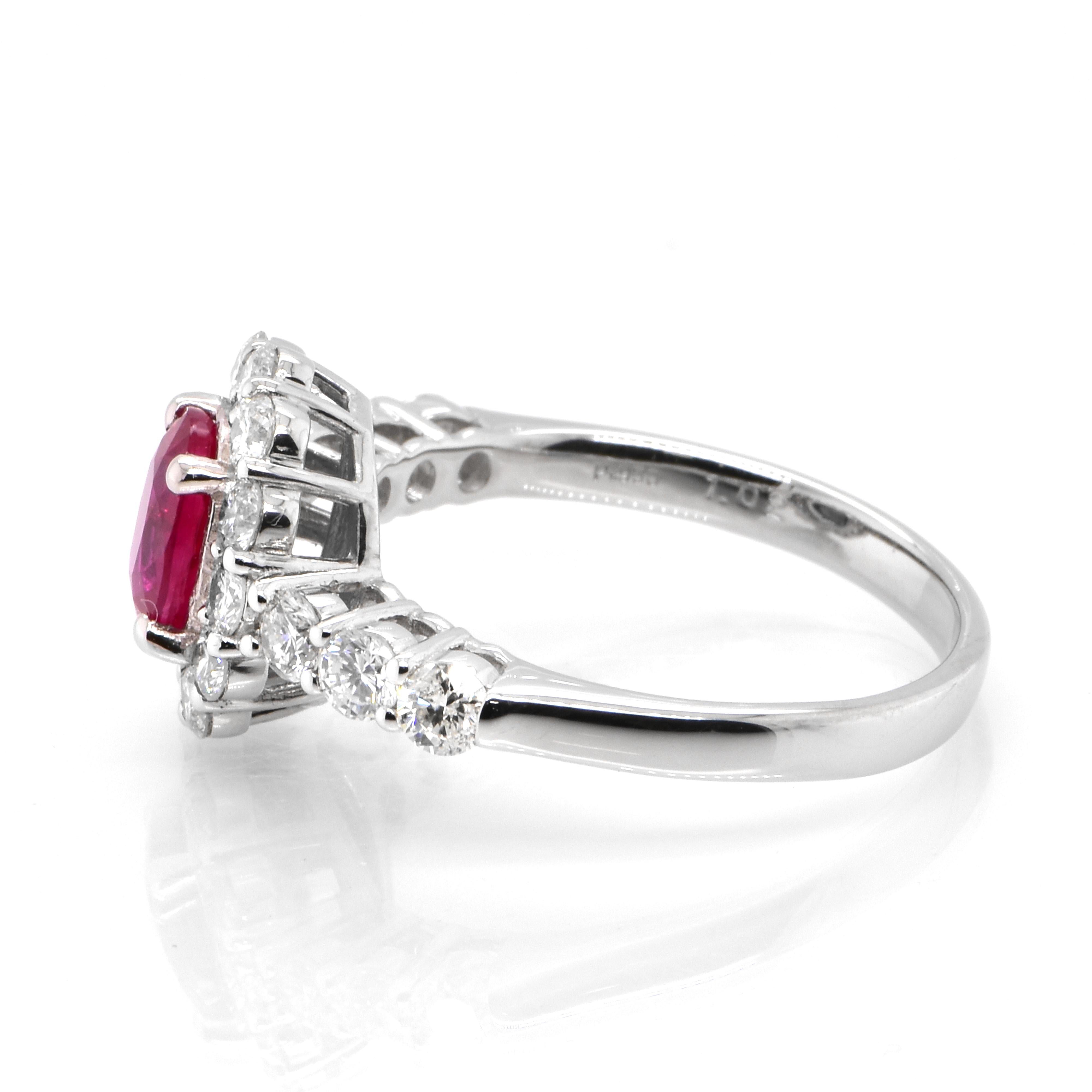Oval Cut GIA Certified 1.02 Carat Burmese Origin Ruby and Diamond Ring Made in Platinum For Sale