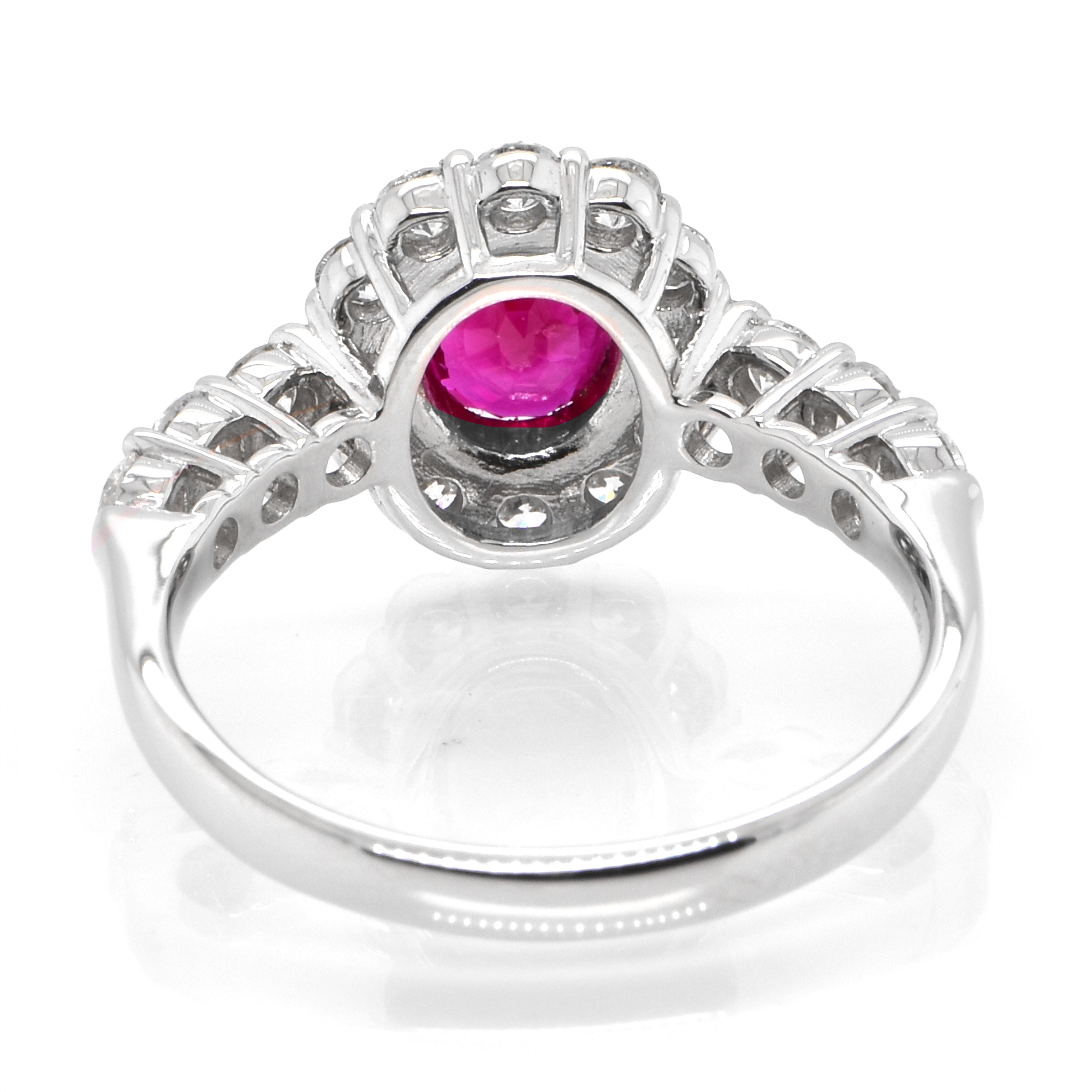 Women's GIA Certified 1.02 Carat Burmese Origin Ruby and Diamond Ring Made in Platinum For Sale