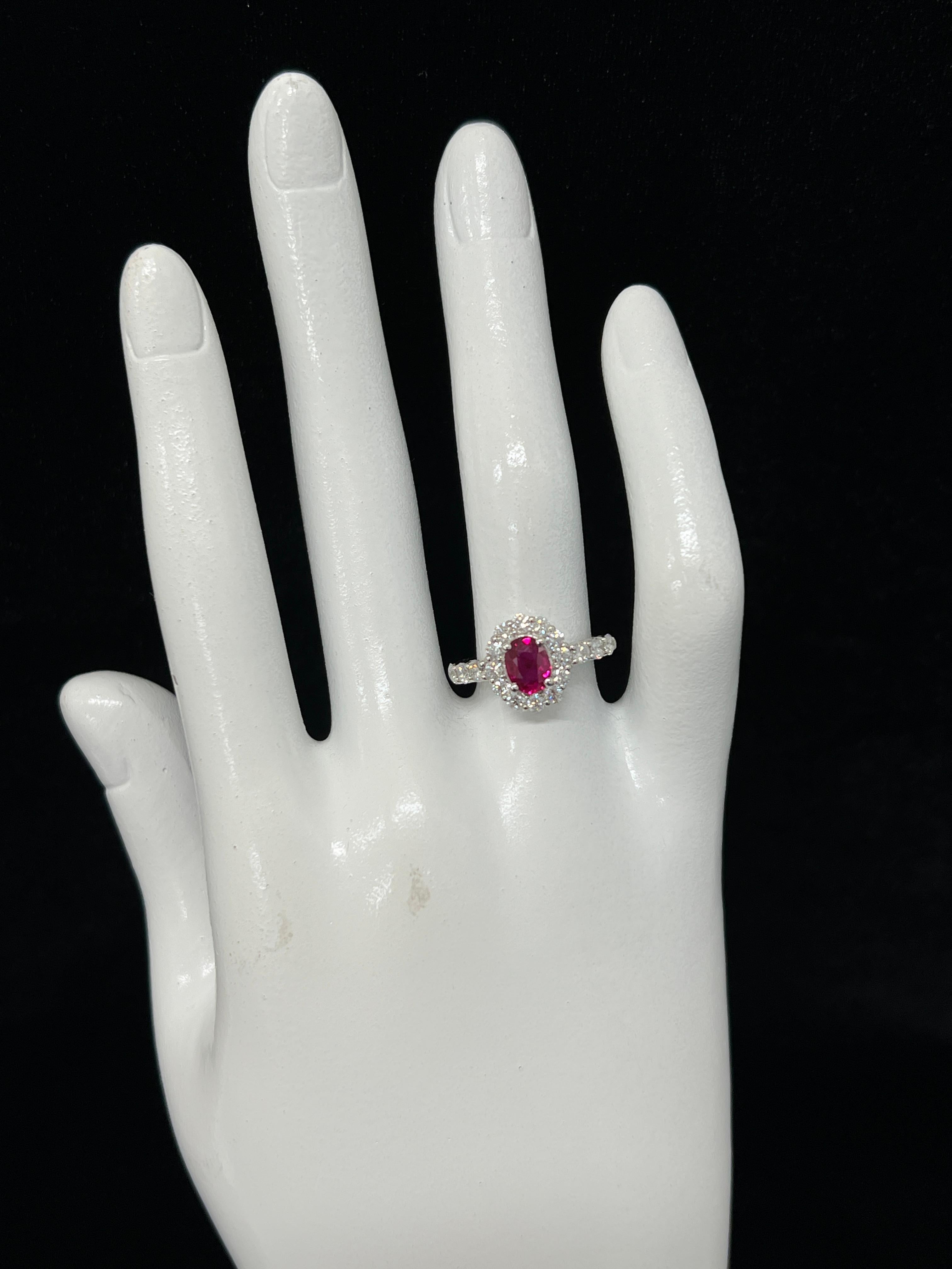 GIA Certified 1.02 Carat Burmese Origin Ruby and Diamond Ring Made in Platinum For Sale 1
