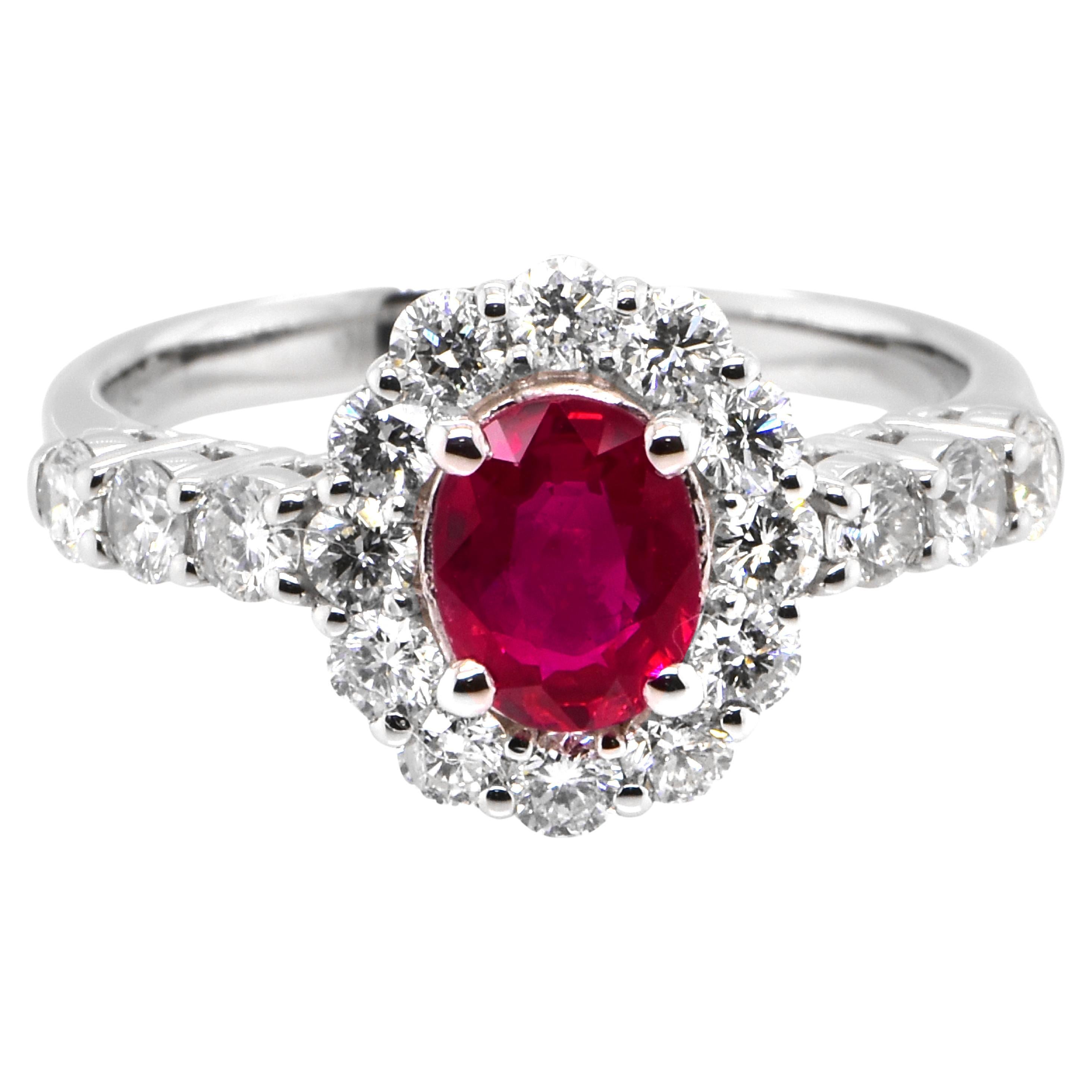 GIA Certified 1.02 Carat Burmese Origin Ruby and Diamond Ring Made in Platinum For Sale