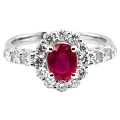 GIA Certified 1.02 Carat Burmese Origin Ruby and Diamond Ring Made in Platinum