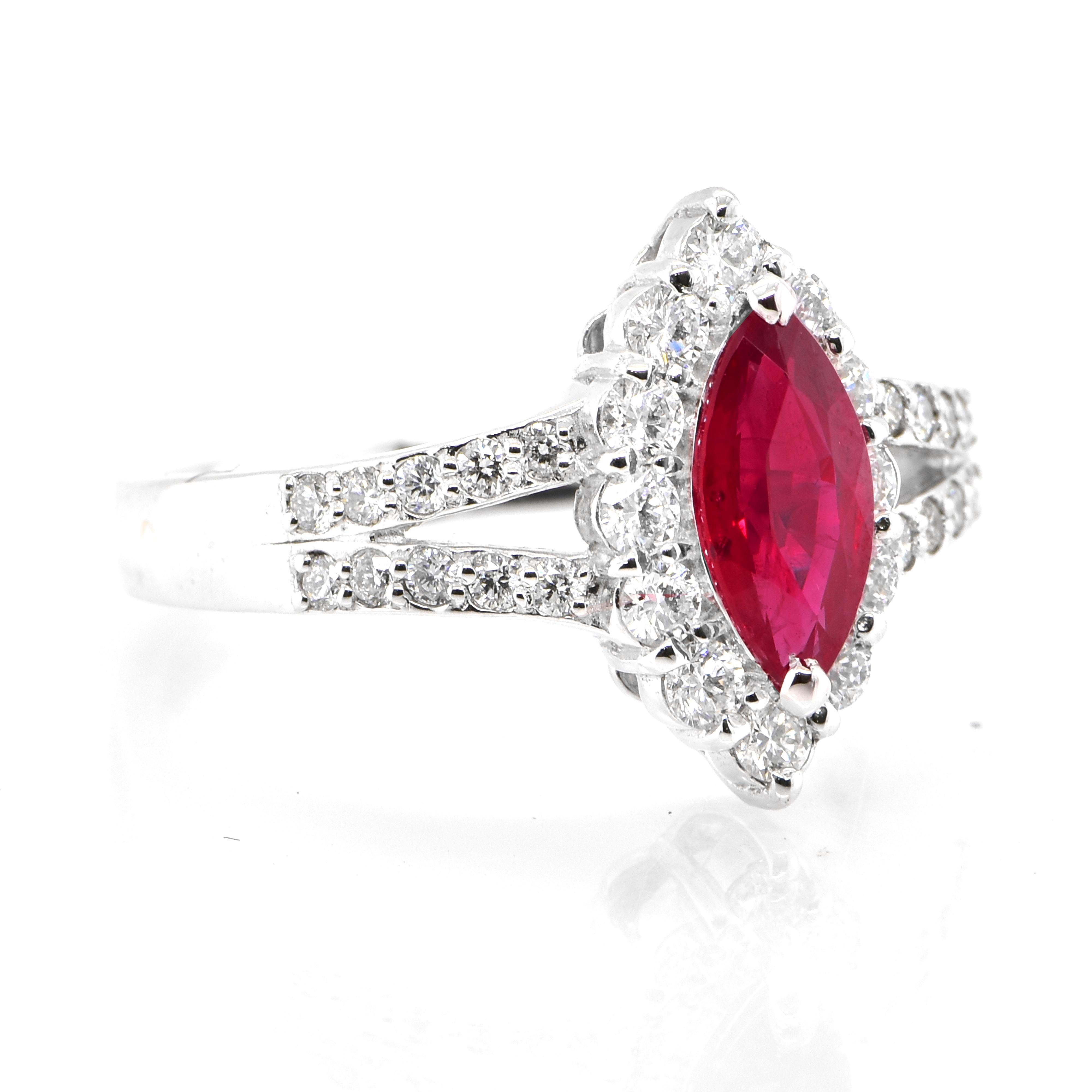 Modern GIA Certified 1.02 Carat Burmese, Pigeon's Blood Color Ruby Ring set in Platinum For Sale