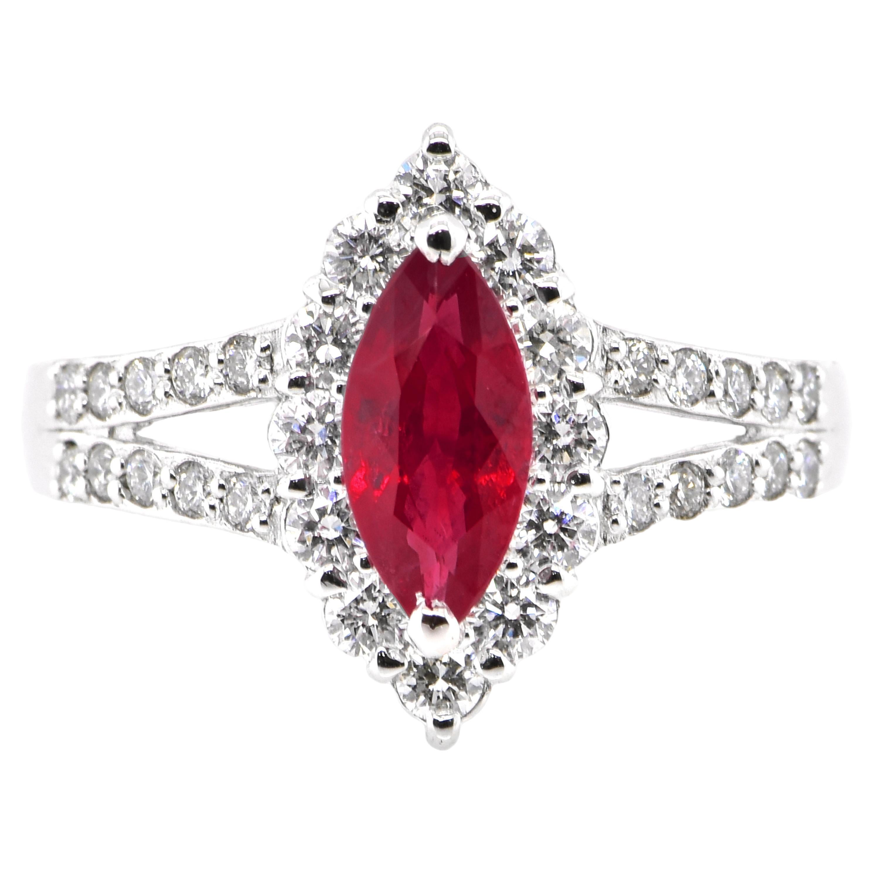 GIA Certified 1.02 Carat Burmese, Pigeon's Blood Color Ruby Ring set in Platinum For Sale