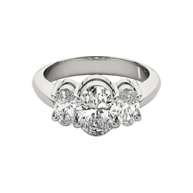 Anello con diamante ovale classico a tre pietre in oro bianco 18 carati certificato GIA da 1,02 carati in vendita