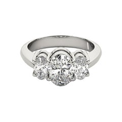 Anello con diamante ovale classico a tre pietre in oro bianco 18 carati certificato GIA da 1,02 carati
