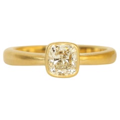 Bague de fiançailles solitaire en or 22 carats avec diamant taille coussin de 1,02 carat certifié GIA