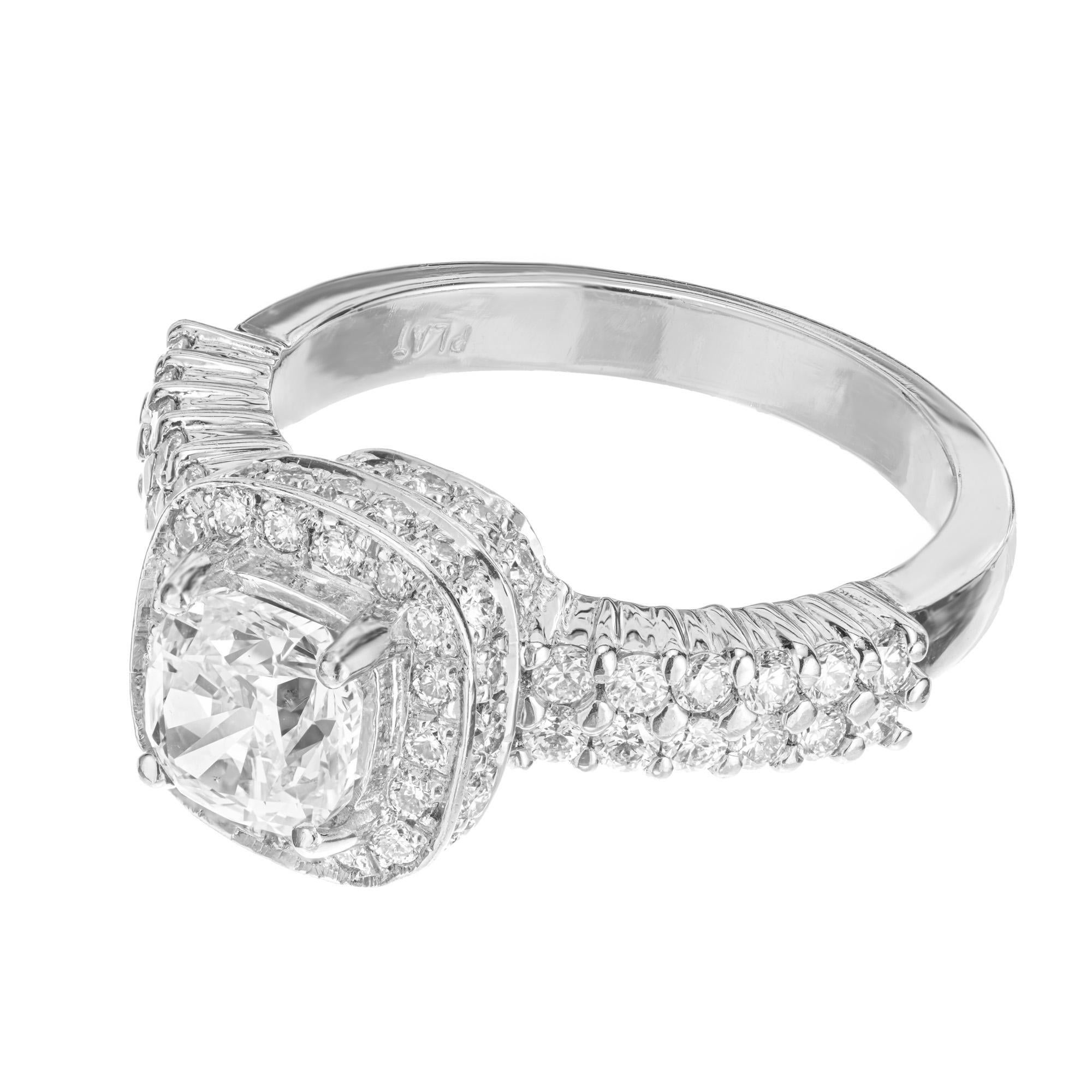Cushion Cut GIA Certified 1.02 Carat Cushion Diamond Platinum Halo Engagement Ring For Sale