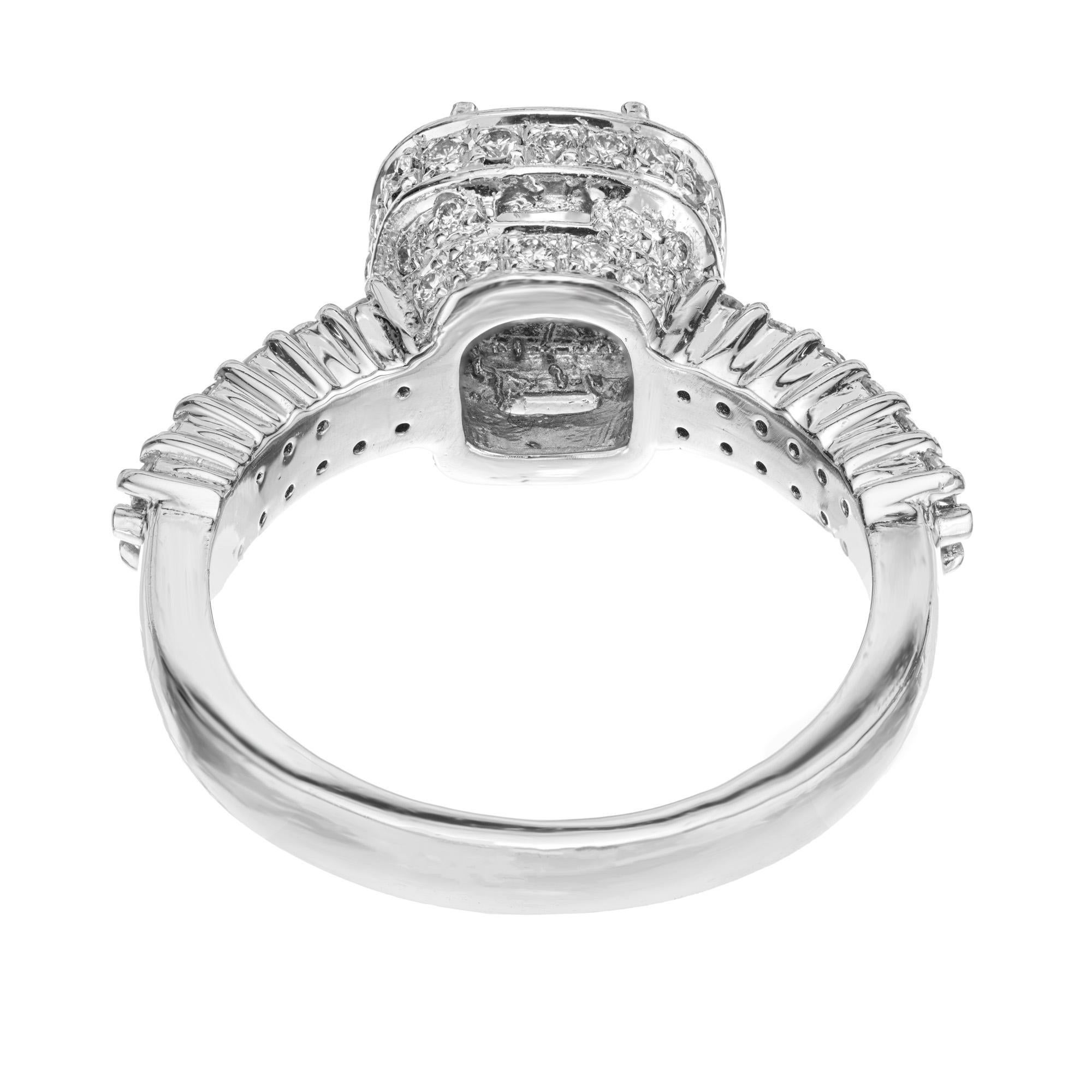 Women's GIA Certified 1.02 Carat Cushion Diamond Platinum Halo Engagement Ring For Sale