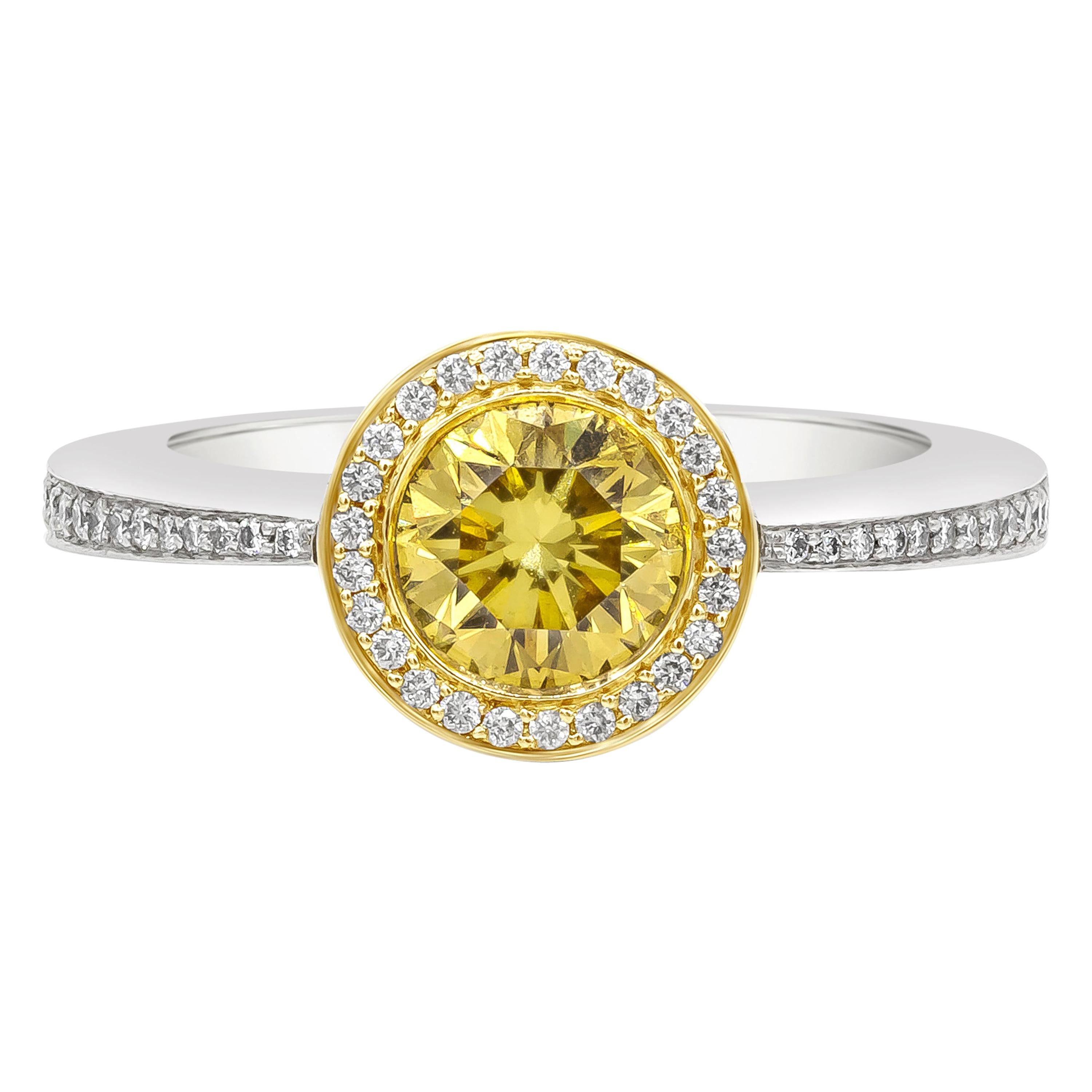 GIA Certified 1.02 Carat Deep Brownish Yellow Diamond Halo Engagement Ring