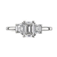 GIA 1.02 Carat Emerald Cut Diamond 18k White Gold Three-Stone Engagement Ring