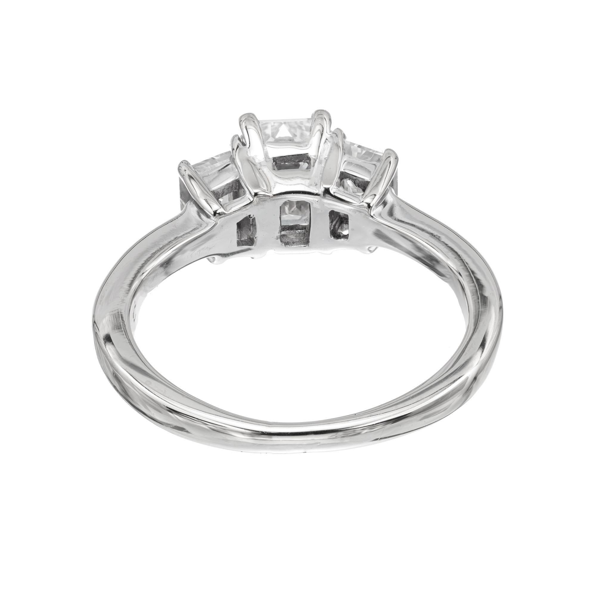 GIA 1.02 Carat Emerald Cut Diamond 18k White Gold Three-Stone Engagement Ring For Sale 2
