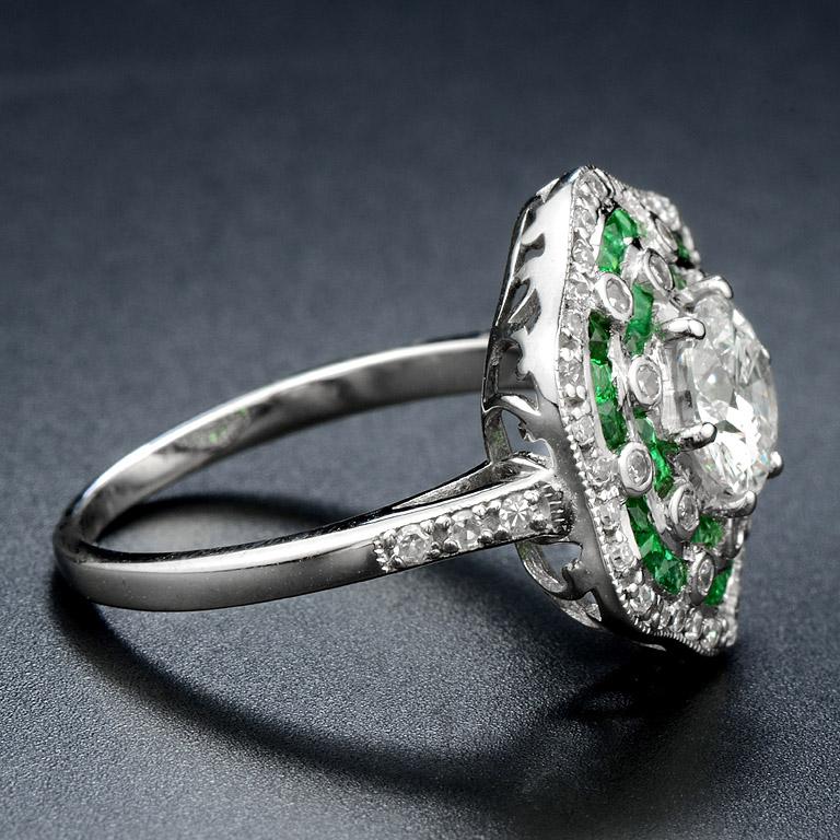 Round Cut GIA Certified 1.02 Carat Diamond Emerald Engagement Ring