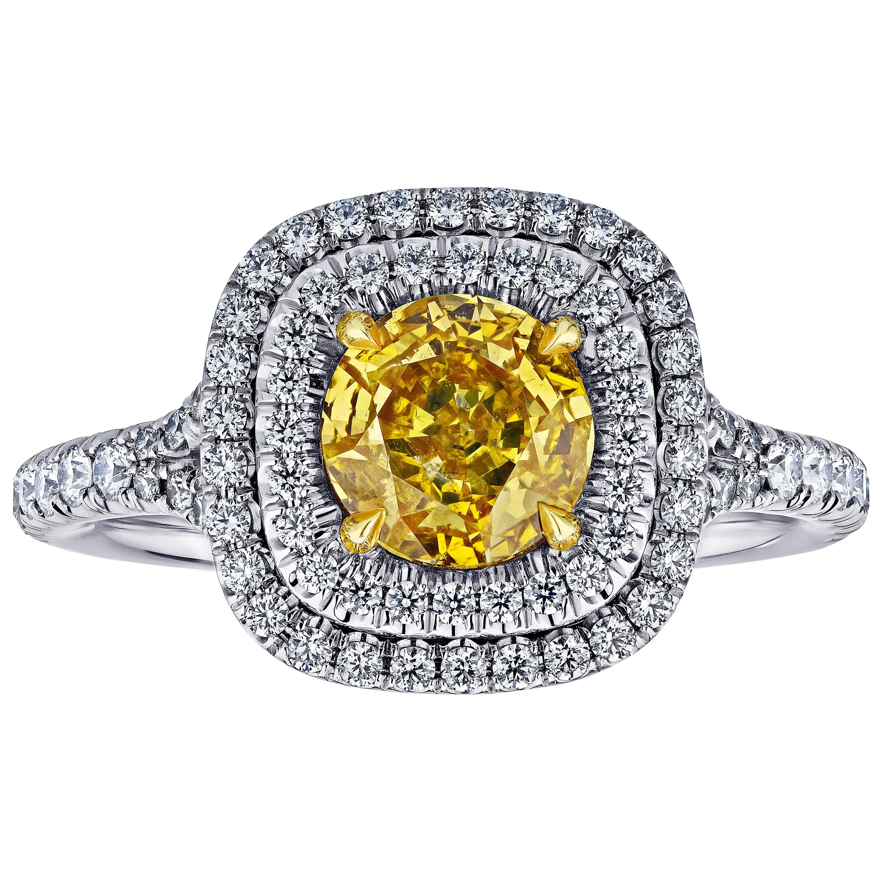 GIA Certified 1.02 Carat Diamond Natural Fancy Intense Yellow Orange Color Ring