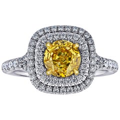 GIA Certified 1.02 Carat Diamond Natural Fancy Intense Yellow Orange Color Ring