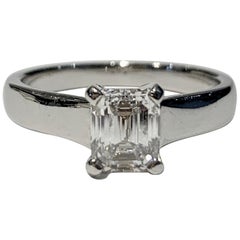 GIA Certified 1.02 Carat Emerald Cut Diamond Platinum Ring