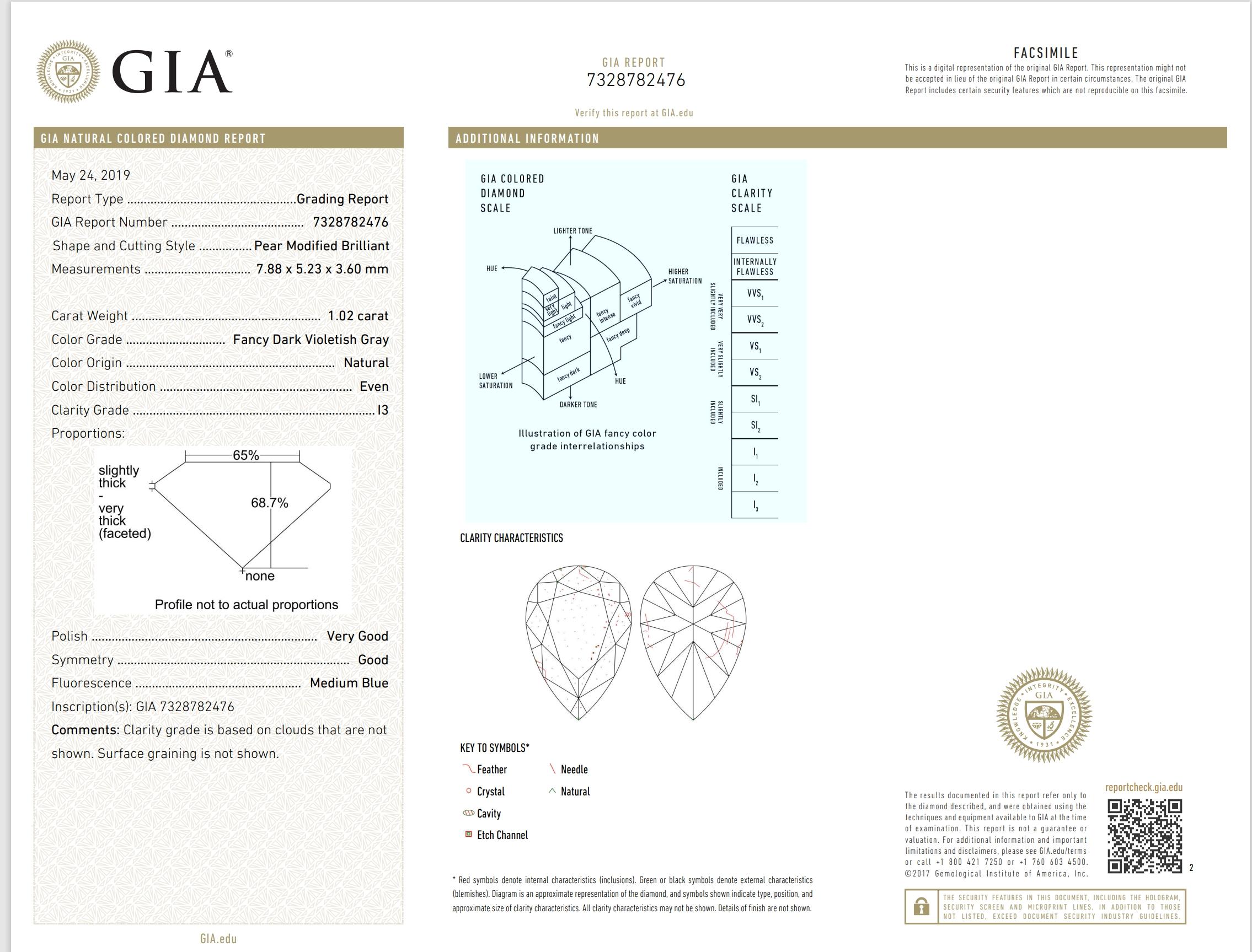 GIA-zertifiziert 1,02 Karat Fancy Dunkel Violett Grau I3 Reinheit Diamant im Angebot 6