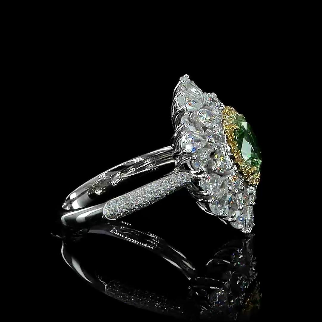 Oval Cut GIA Certified 1.02 Carat Fancy Greenish Yellow SI1 Clarity Diamond Ring For Sale