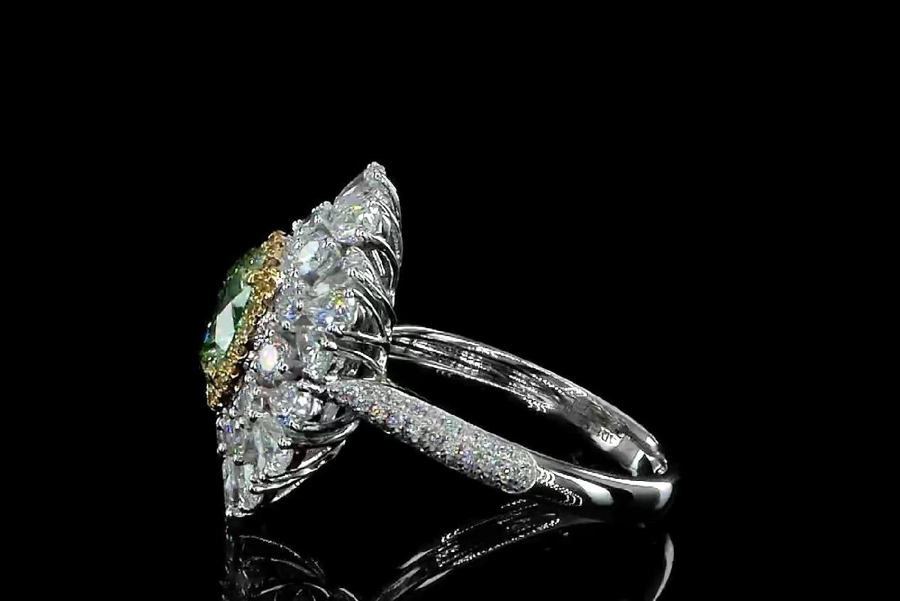 GIA Certified 1.02 Carat Fancy Greenish Yellow SI1 Clarity Diamond Ring For Sale 1