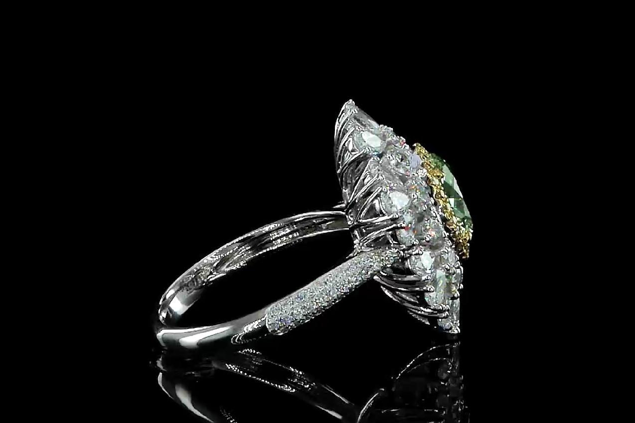 GIA Certified 1.02 Carat Fancy Greenish Yellow SI1 Clarity Diamond Ring For Sale 2