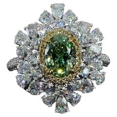 GIA Certified 1.02 Carat Fancy Greenish Yellow SI1 Clarity Diamond Ring