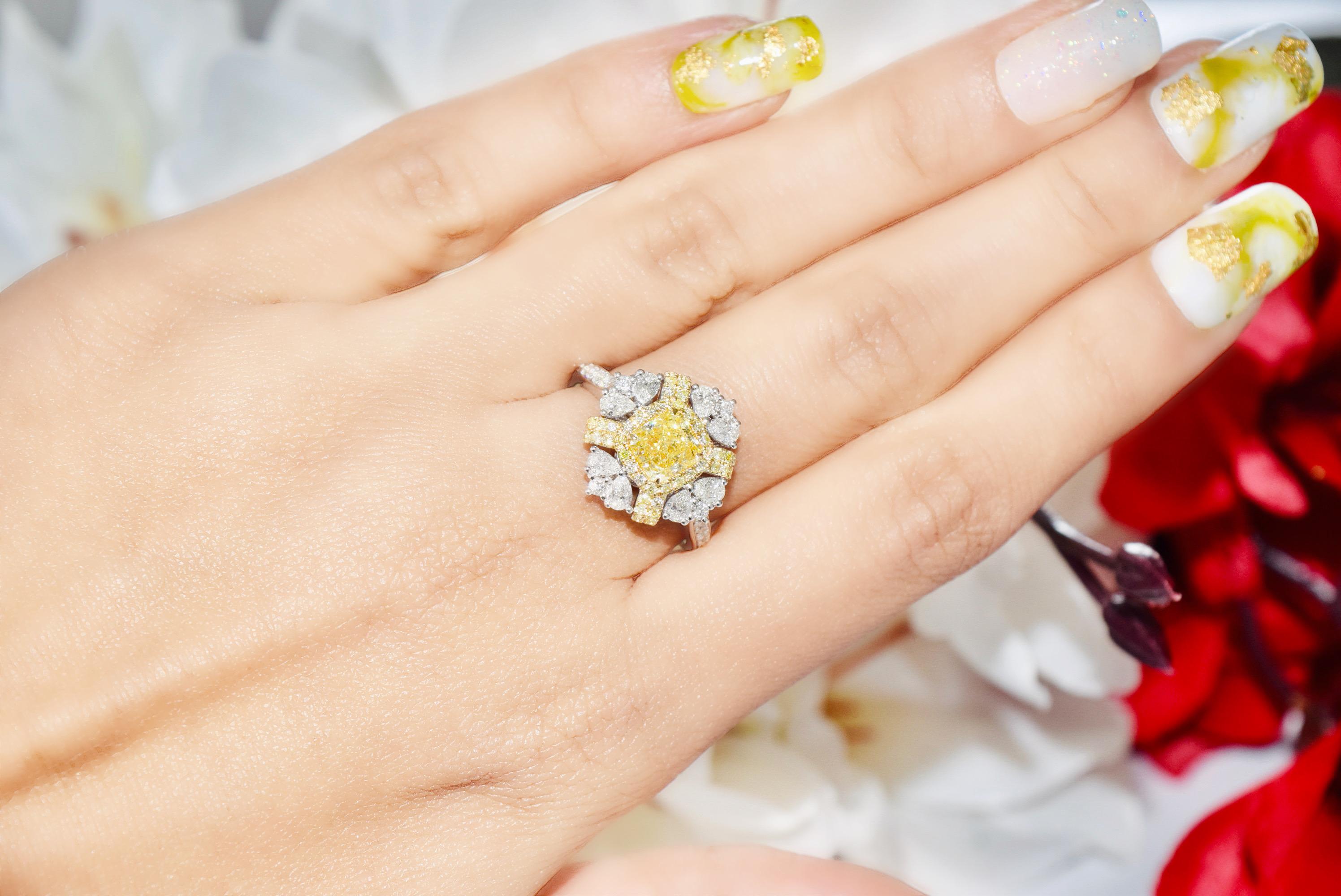 GIA Certified 1.02 Carat Fancy Intense Yellow I1 Clarity Diamond Ring For Sale 5