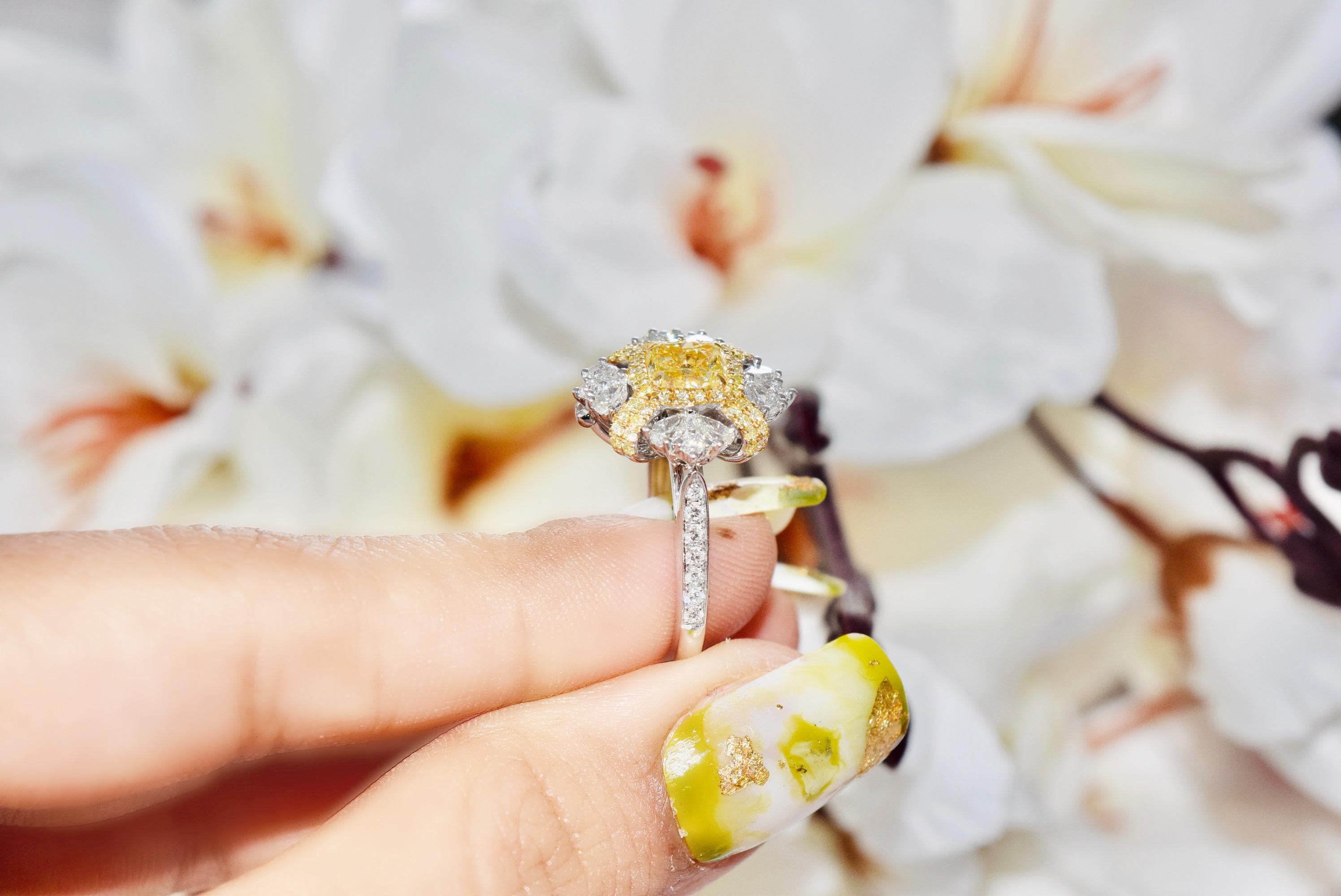 GIA Certified 1.02 Carat Fancy Intense Yellow I1 Clarity Diamond Ring For Sale 4