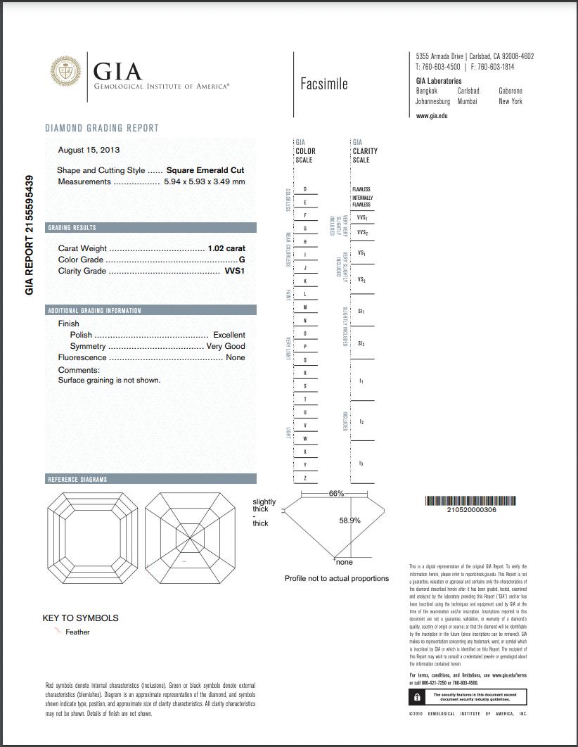 Platin-Verlobungsring, GIA-zertifiziert 1,02 Karat G VVS1 Asscher natürlicher Diamant im Angebot 1