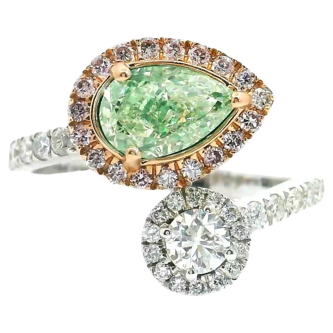 Bague en diamant certifié GIA de 1,02 carat jaune vert Light VVS2 Clarity