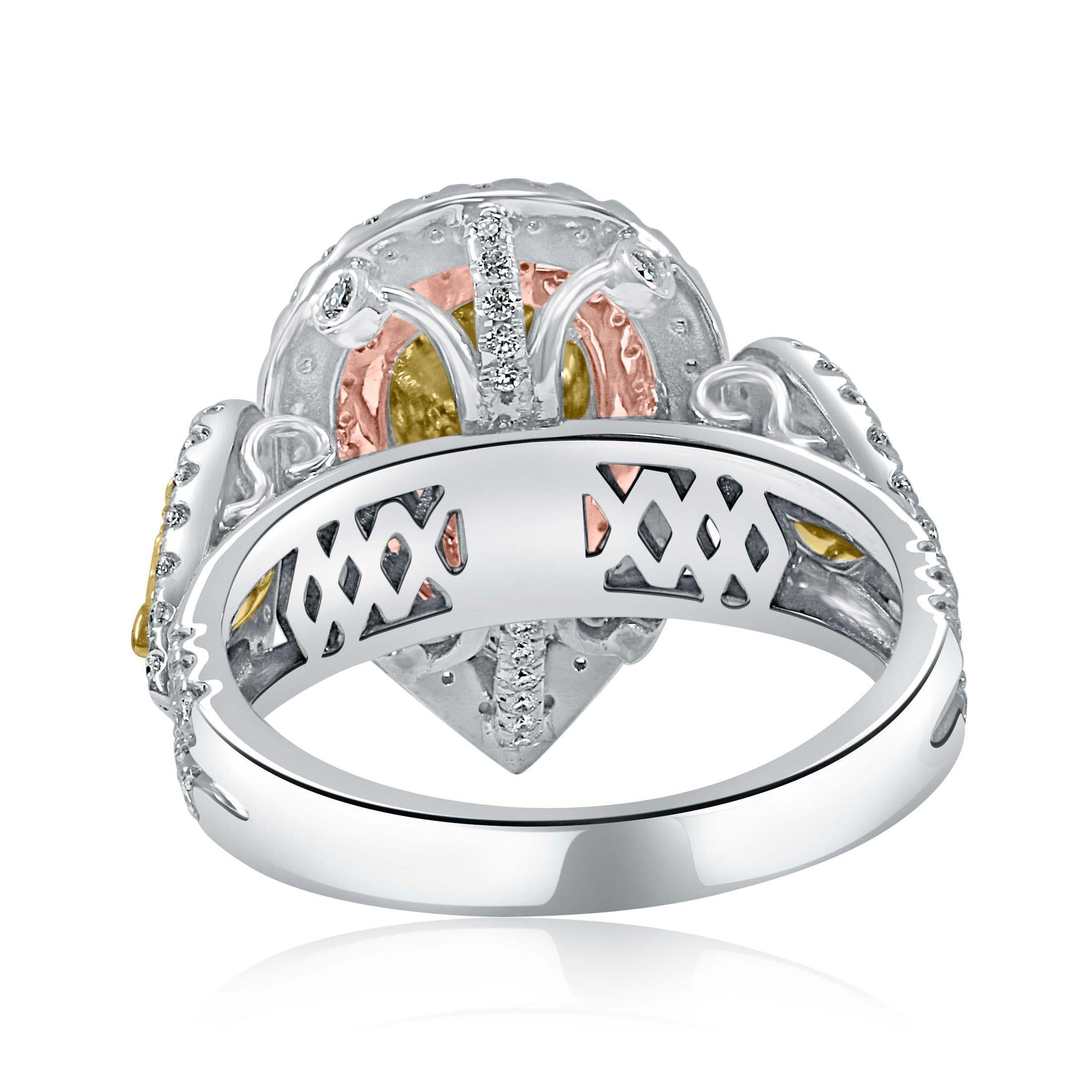 Modern GIA Certified 1.02 Carat Light Yellow Pear Shaped Diamond Halo Engagement Ring For Sale