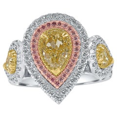 Bague de fiançailles halo de diamant jaune clair en forme de poire de 1,02 carat certifié GIA
