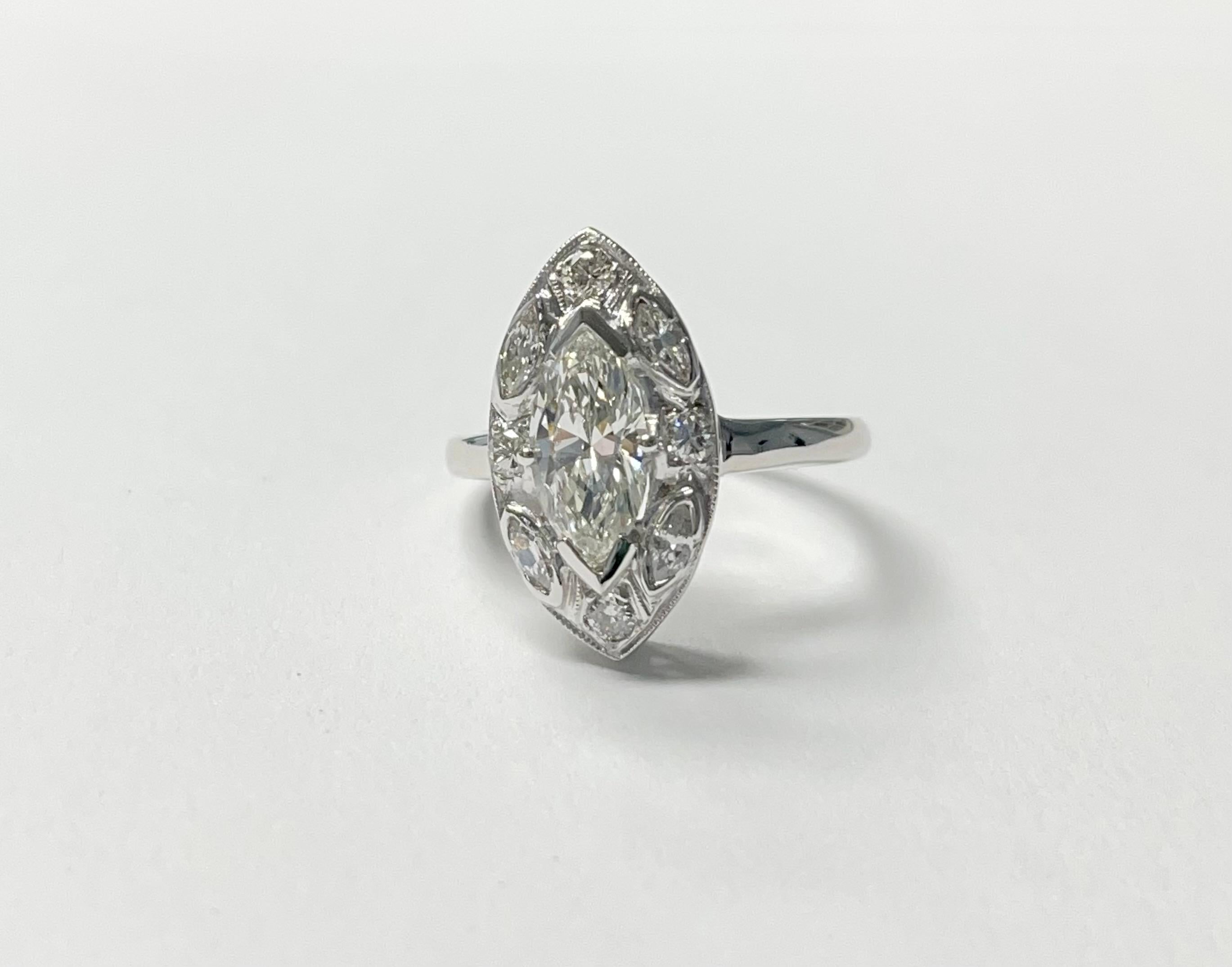 GIA Certified 1.02 Carat Marquise Diamond Engagement Ring in 18 K White Gold In New Condition For Sale In New York, NY