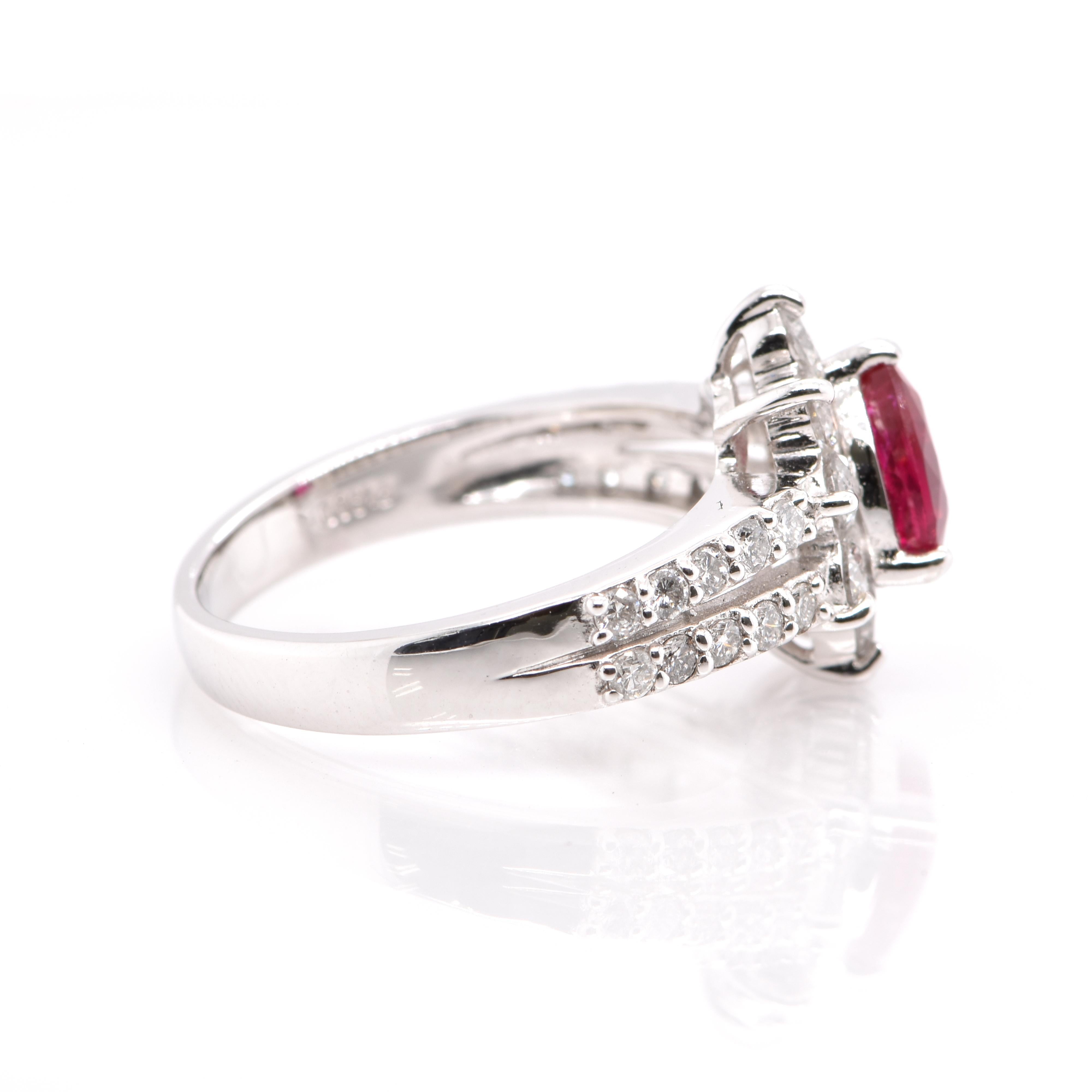 Modern GIA Certified 1.02 Carat Natural Untreated 'No Heat' Ruby Ring Set in Platinum For Sale